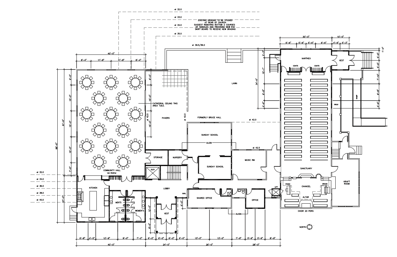 Architect's drawing of church expansion floor plan